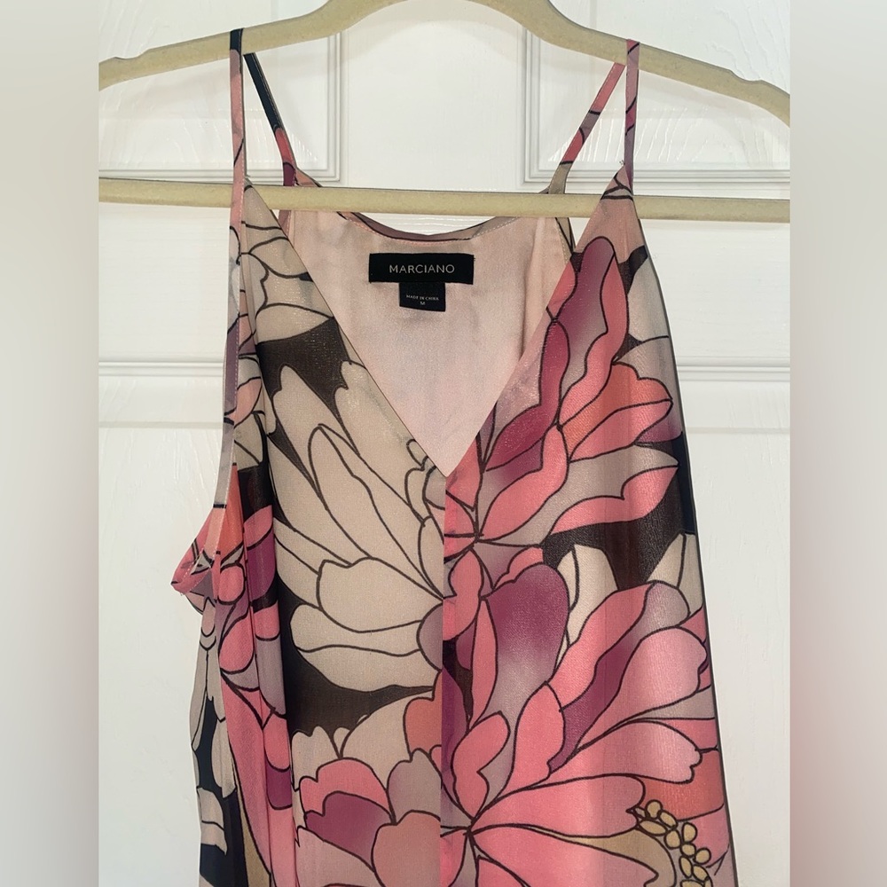 Retro Floral Marciano Dress A-symmetrical Hem - Picture 2 of 5